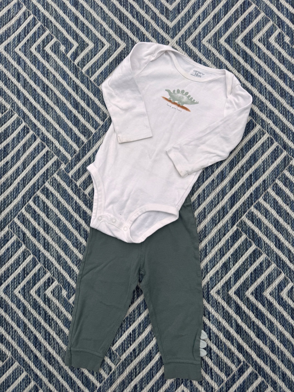 Carter's White Dinosaur Long-Sleeve Onesie with Green Pants